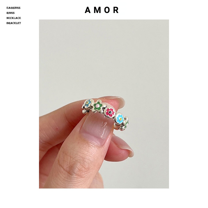 Y2K ring flower candy color Enamel craft drip oil ring adjustable women ...