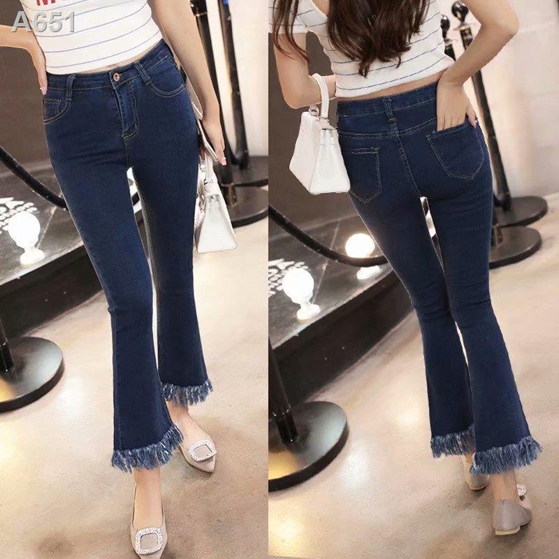 ♚women Jeans nine-cent pants tassel slim high waist pants jeans ...