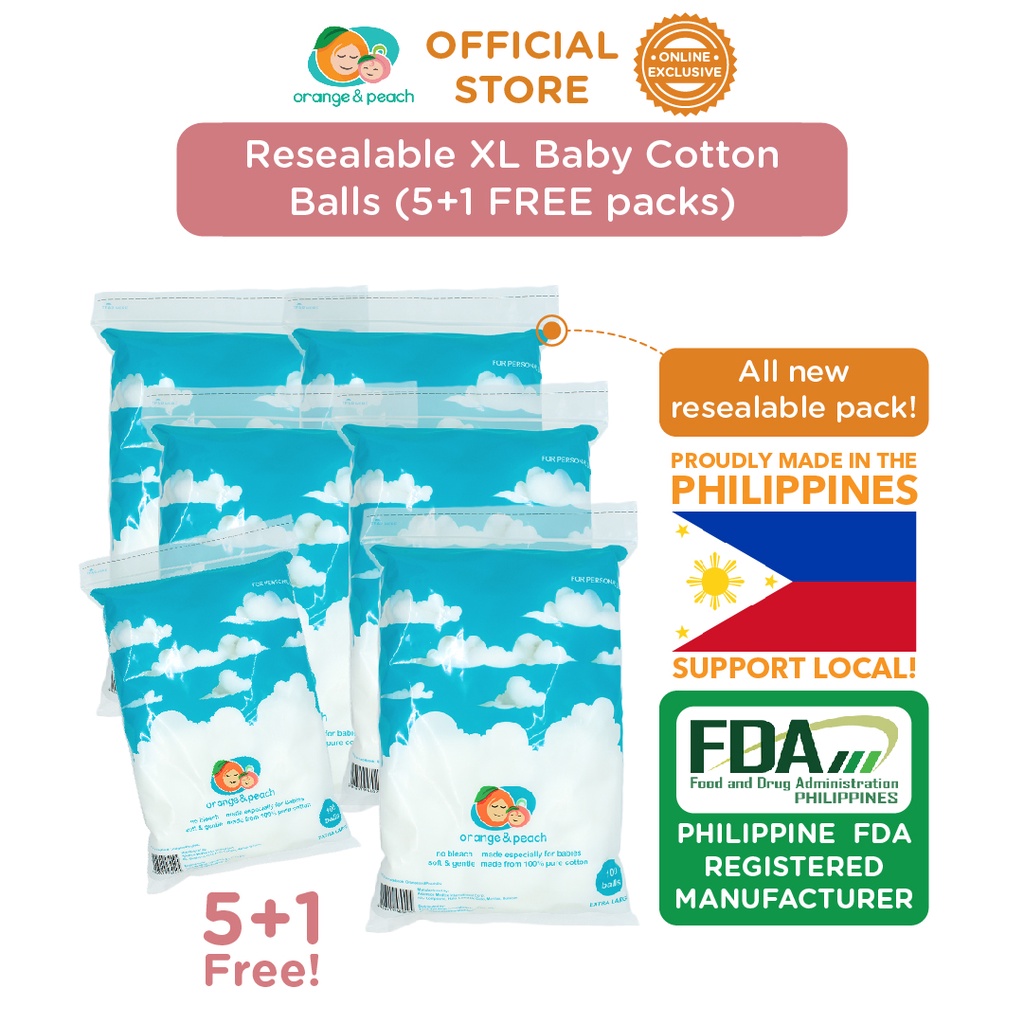 Orange And Peach Resealable Xl Baby Cotton Balls Pure 6 Packs Shopee