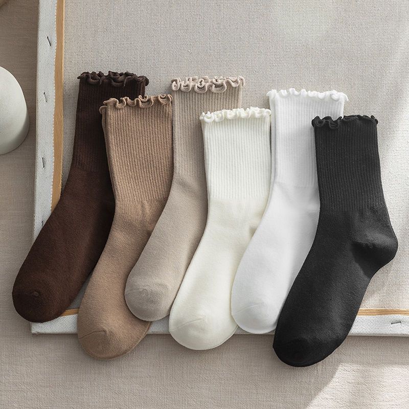 Brown socks ladies fall-winter solid color tube socks simple black and ...