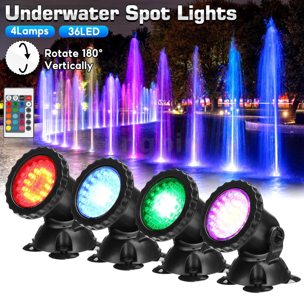 4Pcs 36LED Submersible RGB Pond Spot Lights Underwater Pool Fountain ...