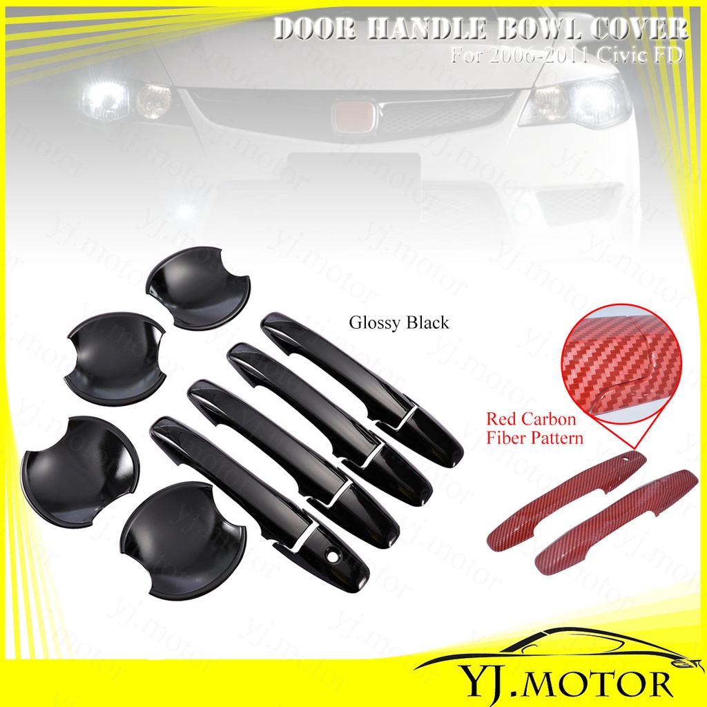 Red Carbon Fiber Door Handle Panel Trim Cover For Honda Civic 10th 2016-2019 EBa