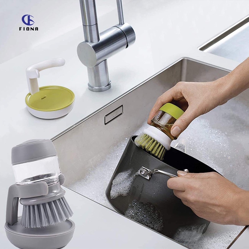 Dishwashing Liquid Dispenser Cleaning Brush Dish Soap Palm Brush with Holder Kitchen Tools