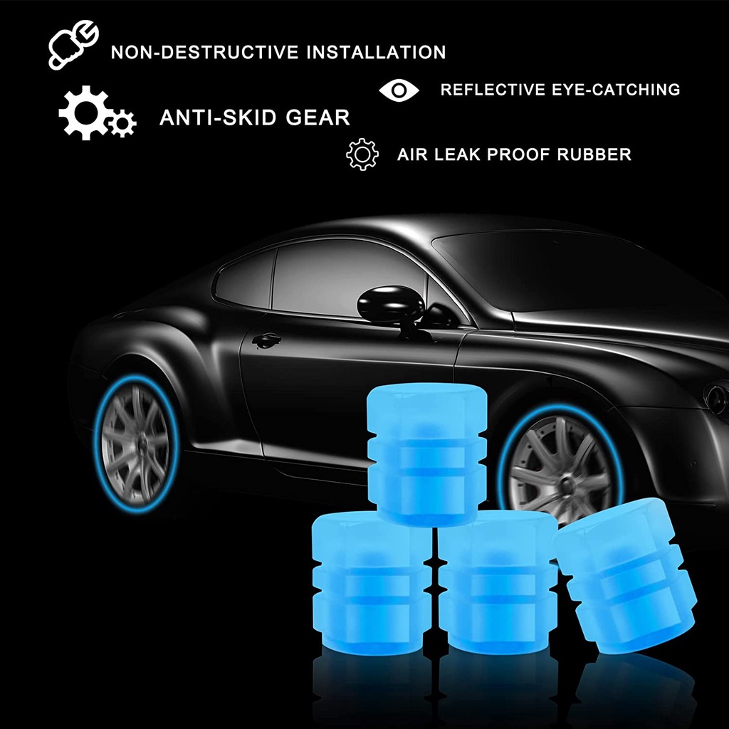 4PCS Glow In Dark Car Valve Caps Tyre Valve Stem Air Dust Rim Cover Accessories N1U8