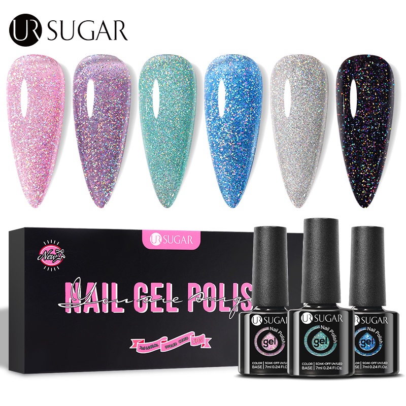 Ur Sugar Gel Nail Polish Set 6 Bottles Glitter Rubber Base Soak Off 7ml Shopee Philippines 9334