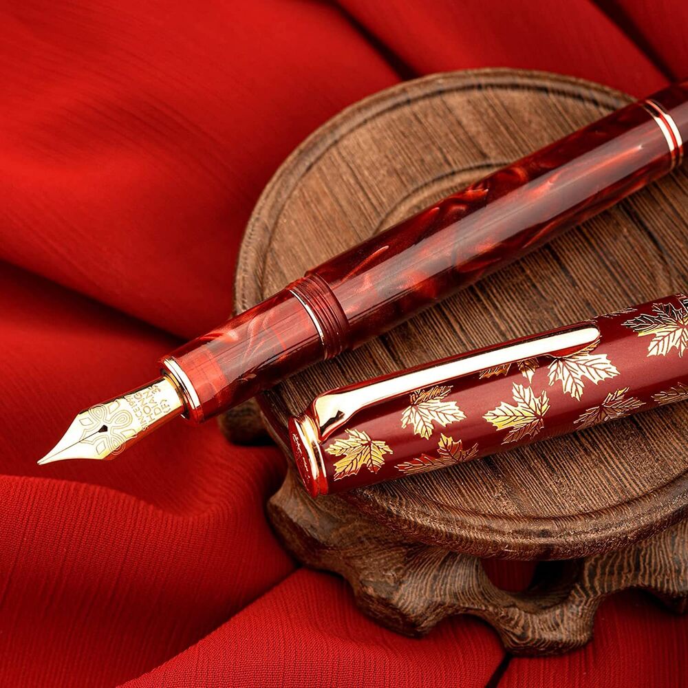Hongdian N8 witte vulpen, Iridium fijne penpunt, verzilverde veren snijdop, glad schrijven, acrylpen met converter en metalen pennenetui, set