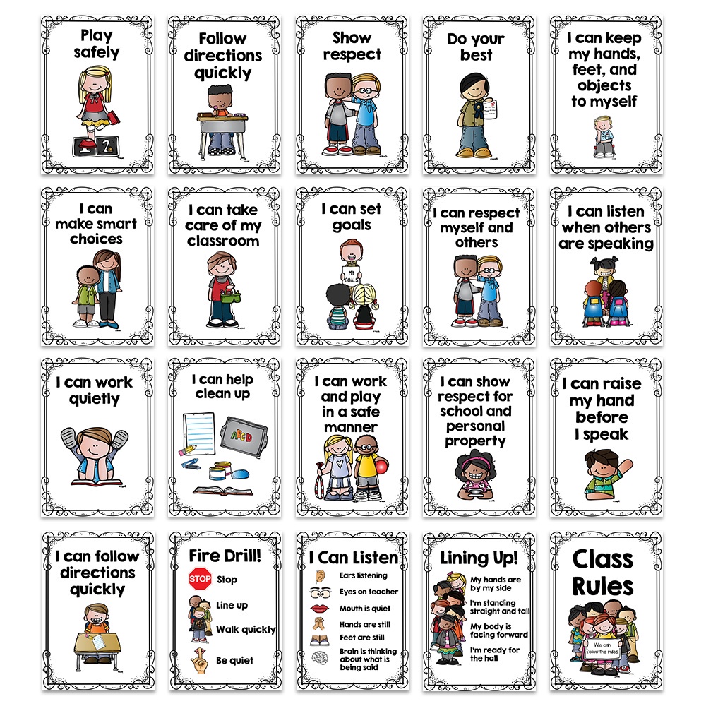 Classroom Rule A4 English Flashcards Posters Kindergarten Wall Decorations Teaching Aid Education Poster for Kids Children | Shopee Philippines for Classroom Rules Flashcards Free Printable