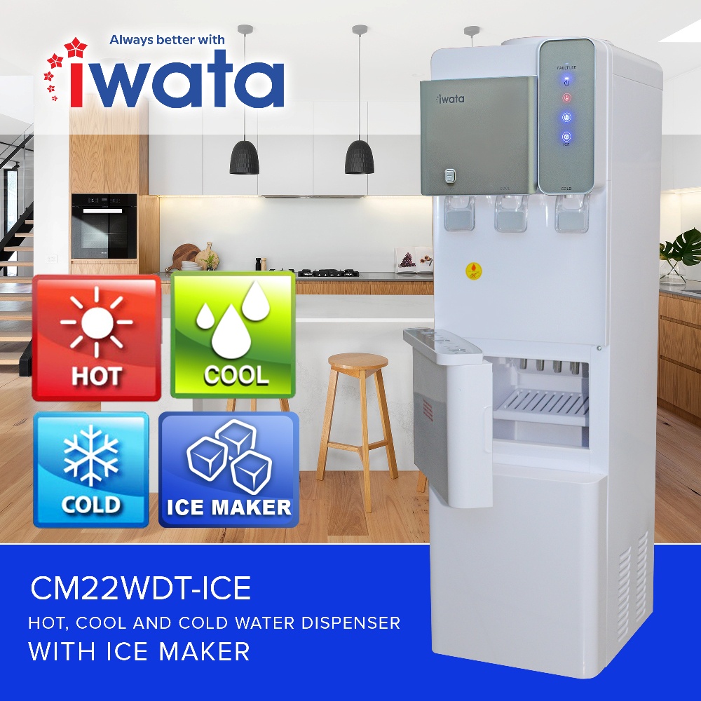 Iwata CM22WDTICE Hot and cold water dispenser with Ice maker Shopee