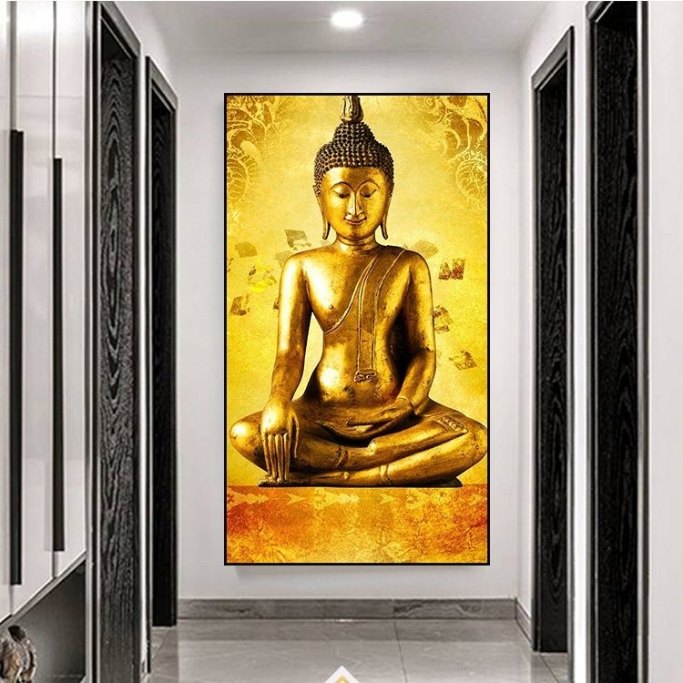 Golden Buddha Canvas Painting Home Porch Wall Decor Picture | Shopee ...