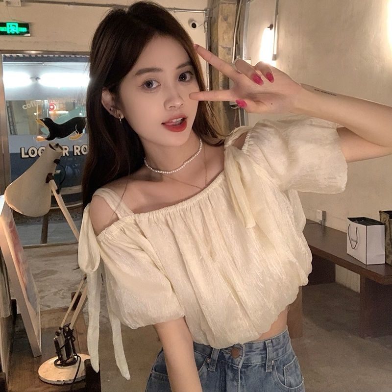 2022 Autumn Korean Fashion Crop Tops Woman Casual Long Sleeve Pure Color  Blouse Slim Design Sexy Elegant Pullover Female Chic