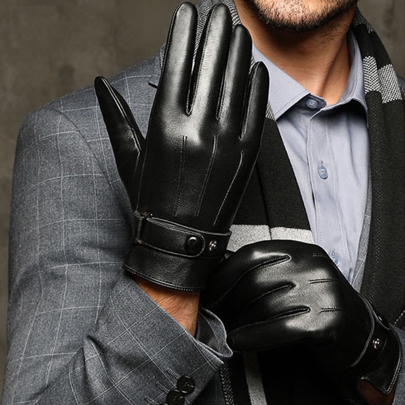 Business Gloves Men Winter PU Leather Touch Screen Plus Velvet Keep ...
