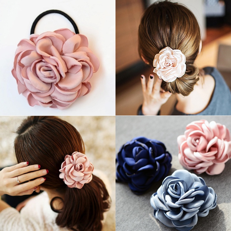 Fabric Rose Flower Hair Tie Simple Multi-layer Flower Hair Rope Women's ...