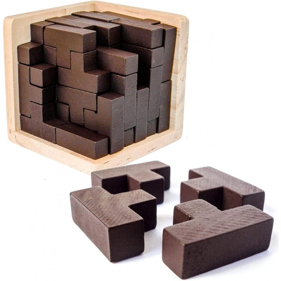 3D Wooden Brain Teaser Puzzle Cube Wooden T-Shaped Jigsaw Logic Puzzle ...