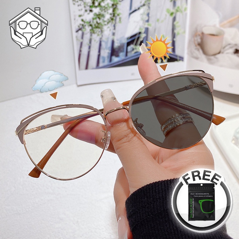 Photochromic Anti Radiation Cat Eye Glasses For Women Men Aesthetic