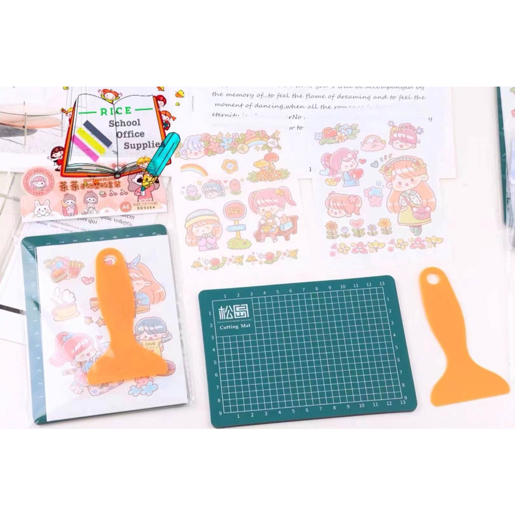 Rice Decorative Sticker Diy A6 Cutting Mat Set With Tools And 2Sheets ...
