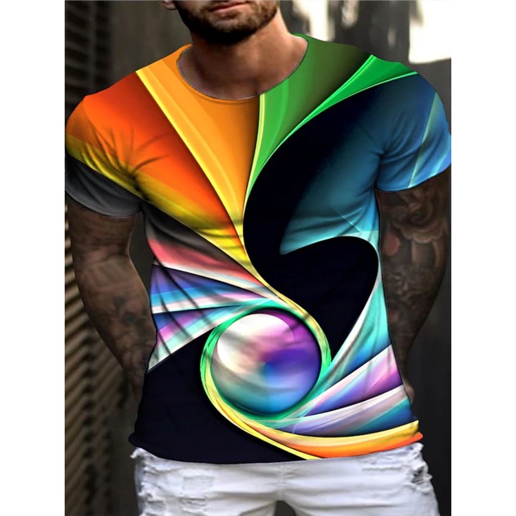 Men's Optical Illusion Graphic T-Shirt Print Daily Short Sleeve Tops ...