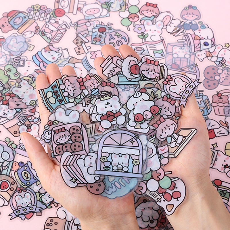 40 Pcs Cute Cartoon Waterproof PET Stickers Pack Student Handbook Deco ...