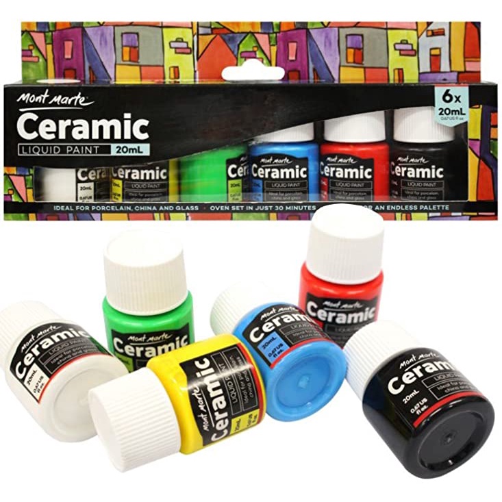 Mont Marte Ceramic Paint Set - 6 Pieces x 20ml - Water Resistant ...