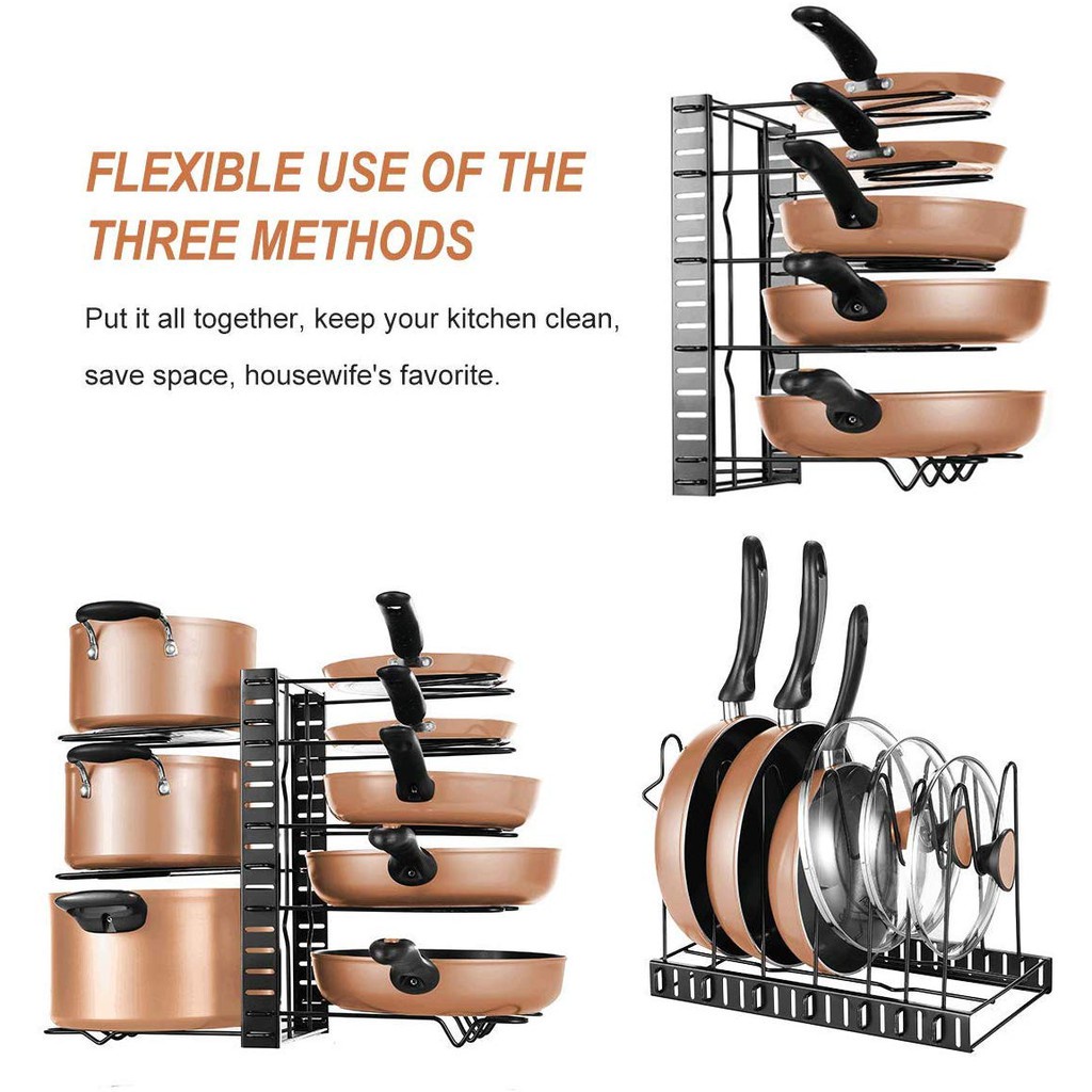 Rich 5/8 Layer Pan Organizer Pot Rack Lid Holder Cookware Adjustable Heavy Duty Kitchenware