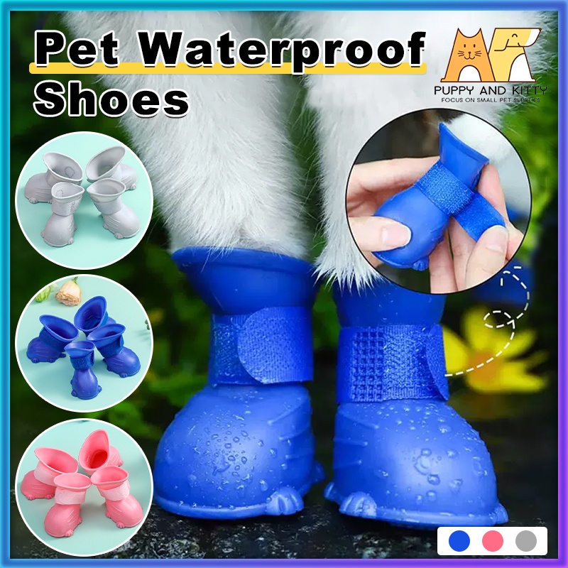 Waterproof Dog Shoes Boots 4pcs NonSlip Rain Shoes Pet Boots Shopee