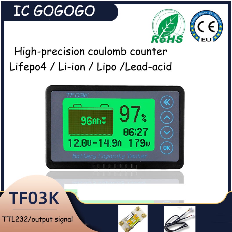 120V TF03K Coulomb Counter Meter Battery Capacity Indicator Voltage ...