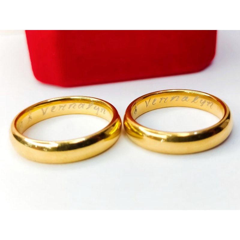 18k GOLD STEEL 2IN1) WEDDING RING SET WITH ENGRAVED NON-TARNISH ...