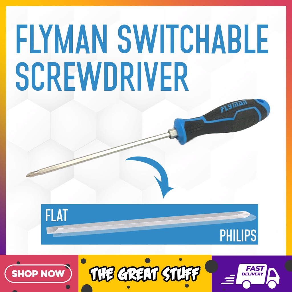 2 in 1 Flyman Switchable Screw Driver Flat and Philips 11 Inches With ...