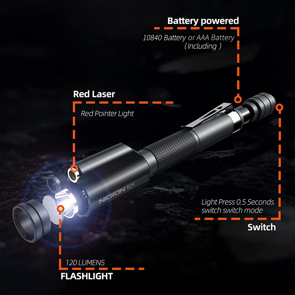 NICRON LED Flashlight B24 Mini Torchlight Laser light For Guide Use ...