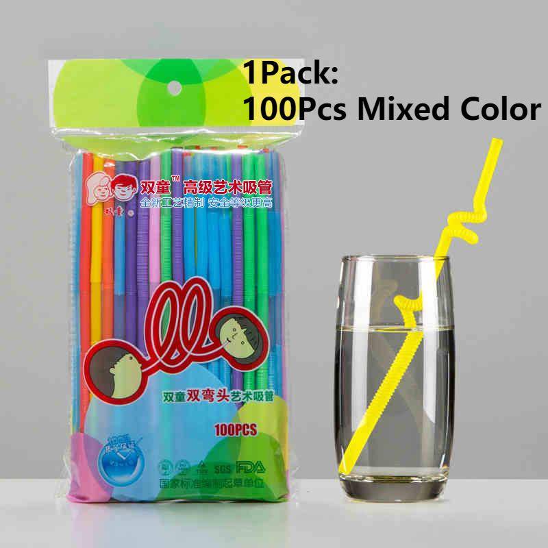 Disposable Double Curved Art Plastic Straw 100Pcs/Straw Bengkok ...