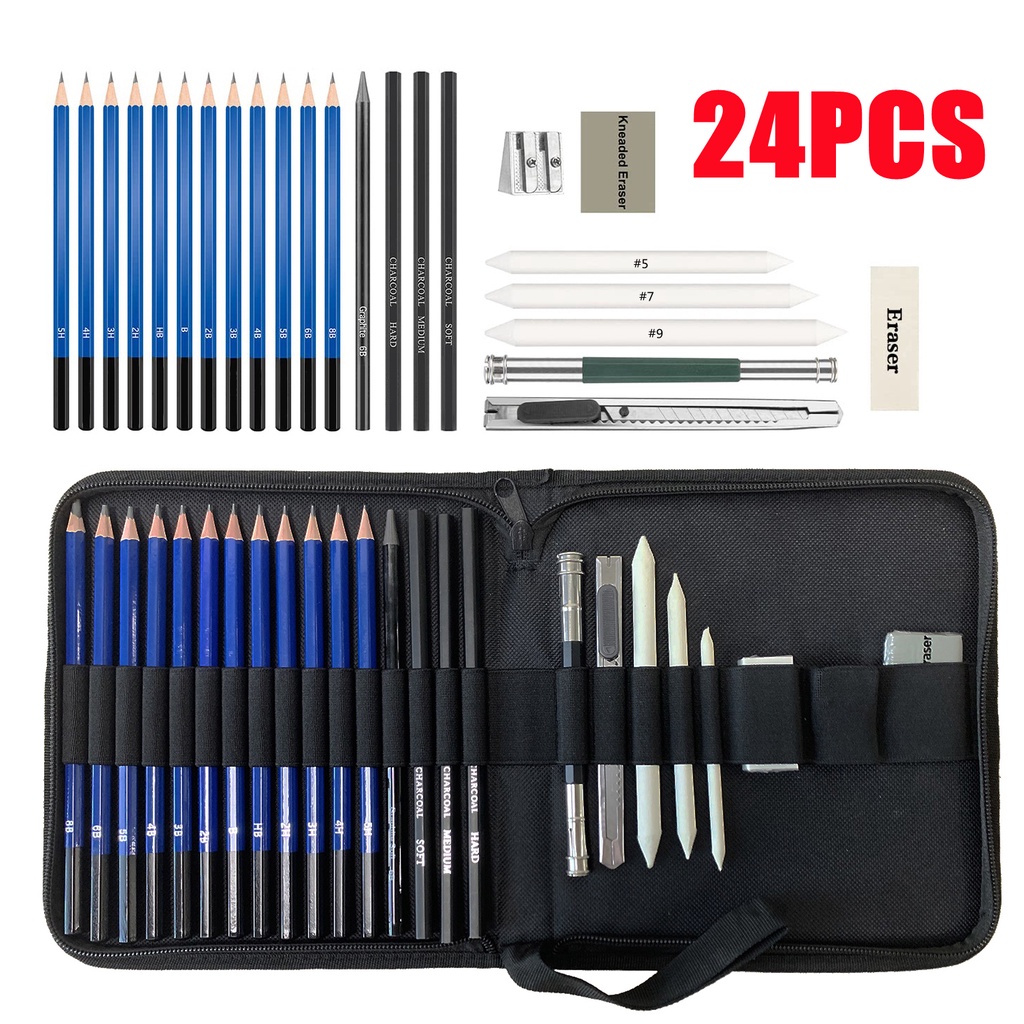 41/35/24 Pcs Set Professional Drawing Kit Pencils Sketch Charcoal ...