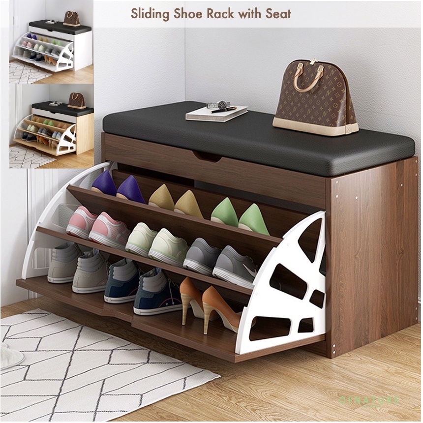 OFNATURE Shoe Storage Bench Cabinet Tipping Shoe Rack with Cushion