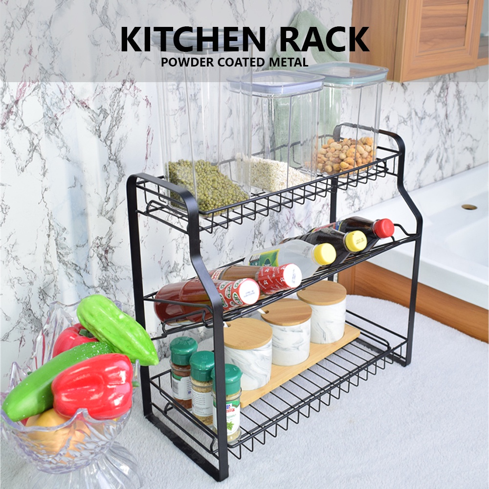 3 Layer Metal Seasoning Rack Spice Storage Shelf Kitchen Pantry ...