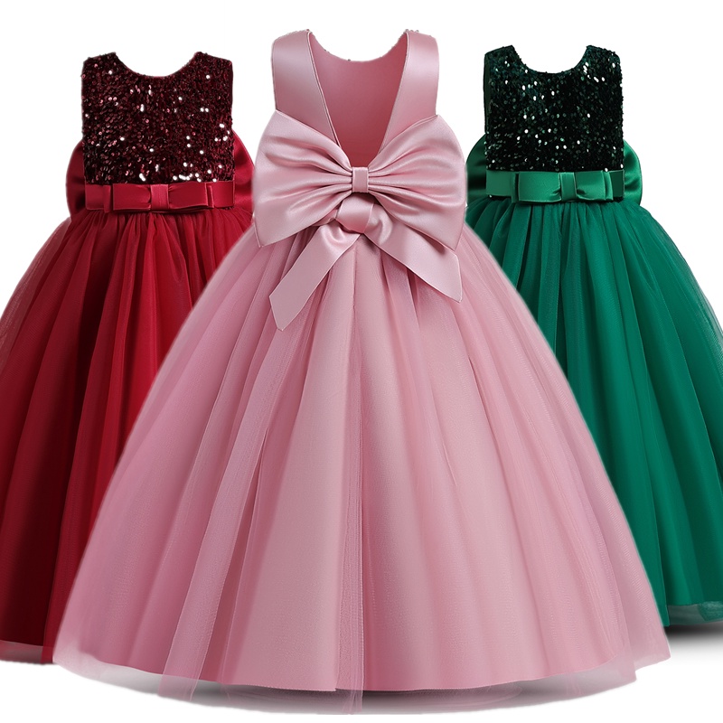 Sequins Dress Wedding Party Long Girls' Sequin Kids Sleeve main image 1