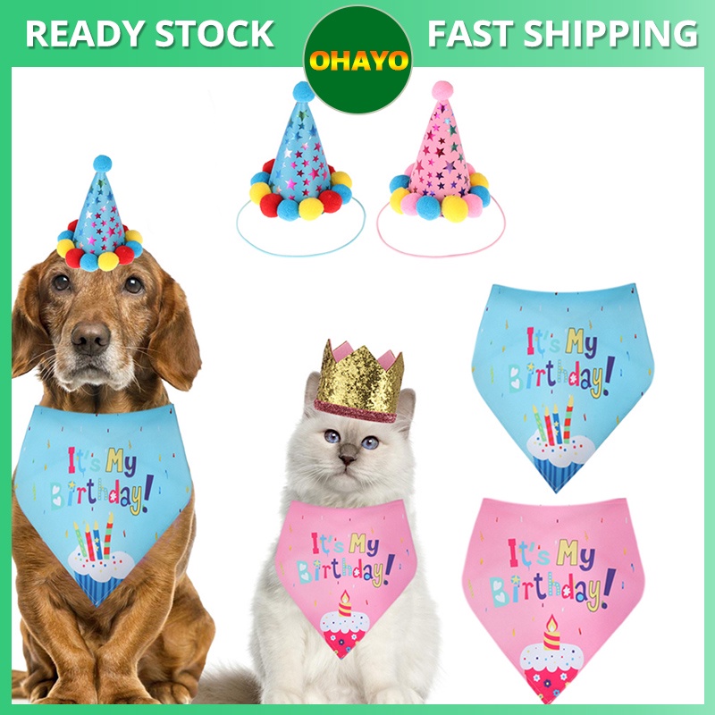 Pet Cat /Dog Happy Birthday Hat Bib Accessory for party Decoration Pet ...