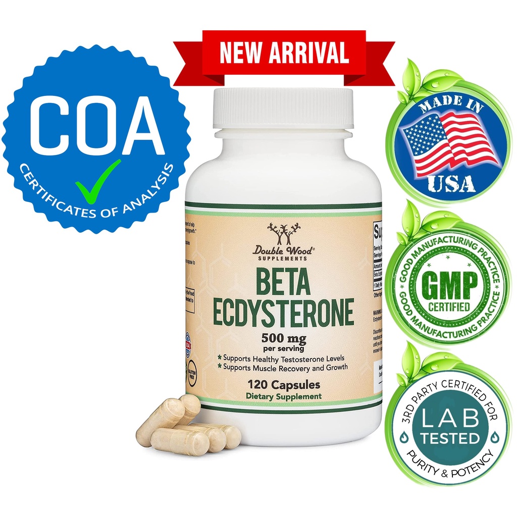 Beta Ecdysterone Supplement - 500mg Per Serving (120 Capsules, 60 Servings) Powerful Plant Anabolic to Support Men's Health (Non-GMO and Gluten Free) by Double Wood