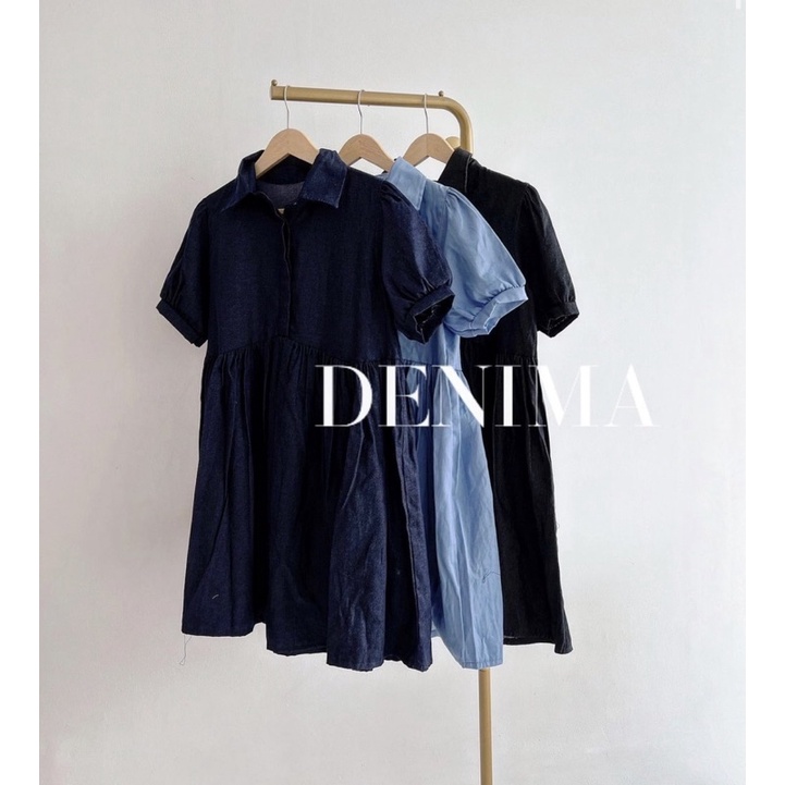 DENIMA DRESS SIMPLE PLAIN PREMIUM EC 9166 BABYDOLL DENIM DRESS/ KOREAN ...