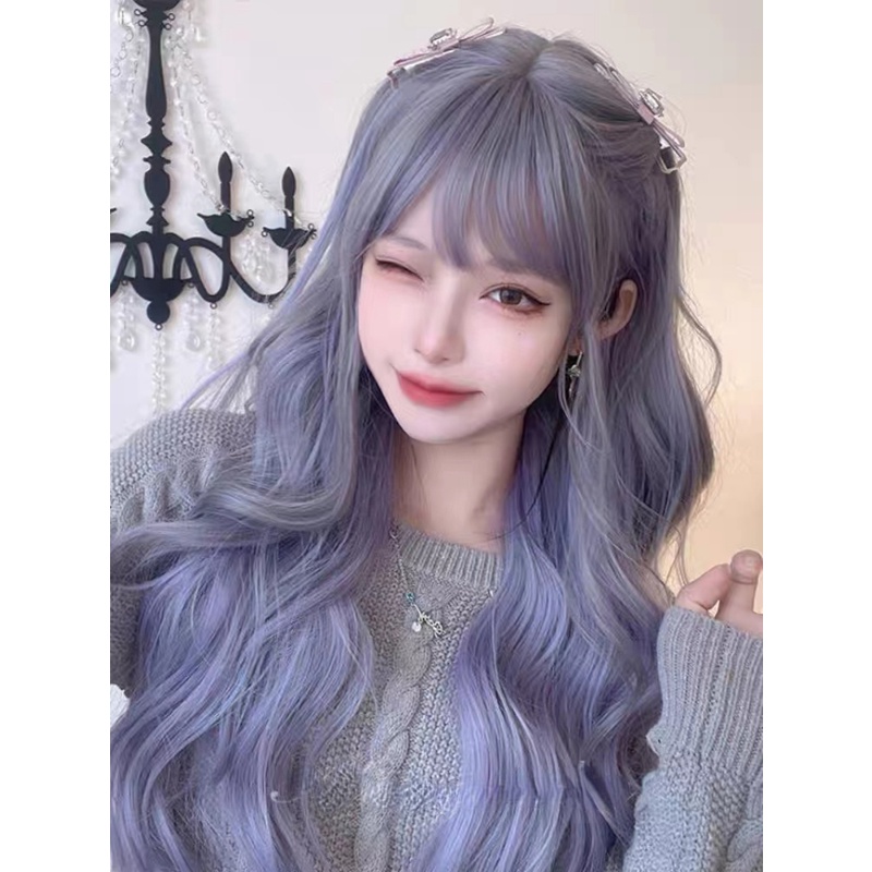 TAVIMART  -  Long Straight Ombre Black Blue Women Fluffy Lolita Cosplay Wig with Bangs Synthetic Heat Resistant Fiber Wig for Daily Party