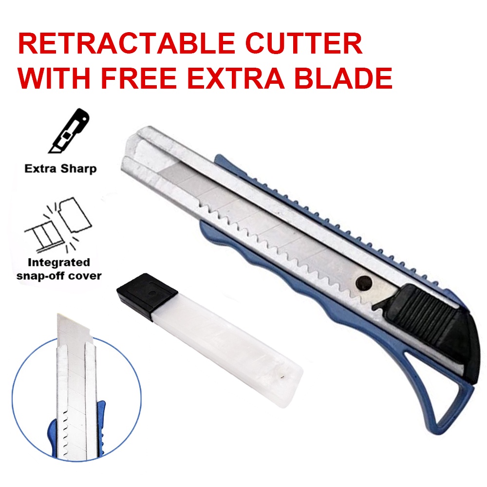 Retractable Cutter Knife w/ Free Extra 3pcs Blade Multi Purpose Hand ...