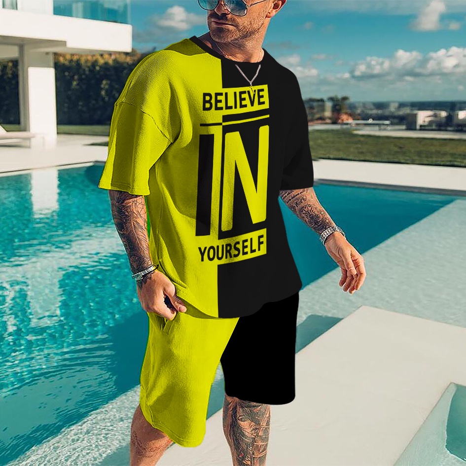 Men’s Color Contrast 3D Print T-Shirt