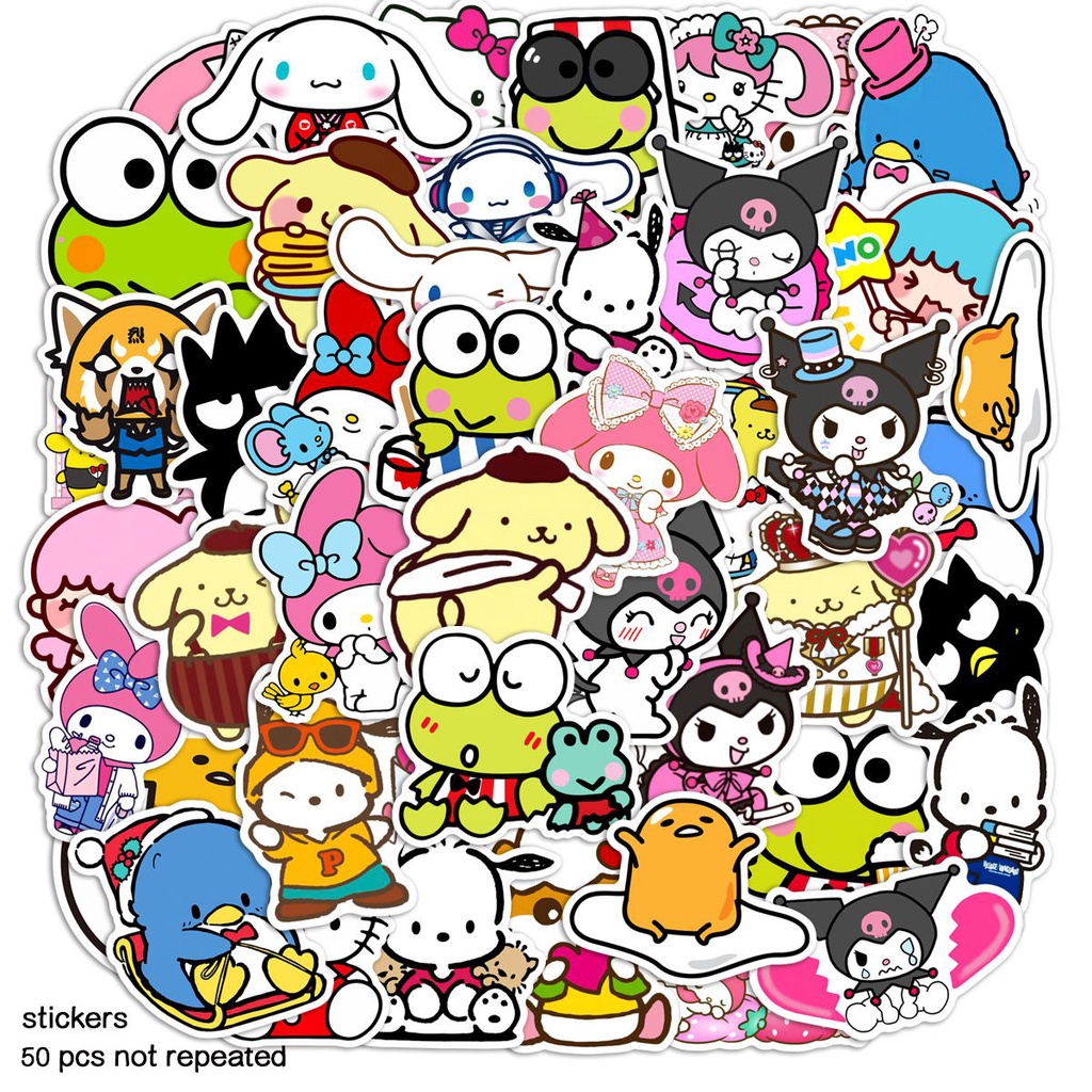 Cute 50pcs Sanrio Stickers Kuromi Waterproof Reusable Anime Graffiti ...