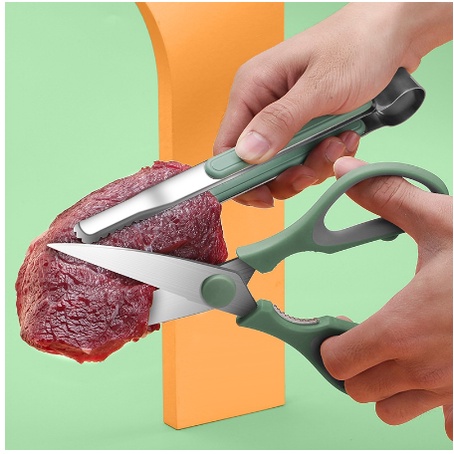 Barbecue Scissors + Korean Stainless Steel Barbecue Tongs (green ...