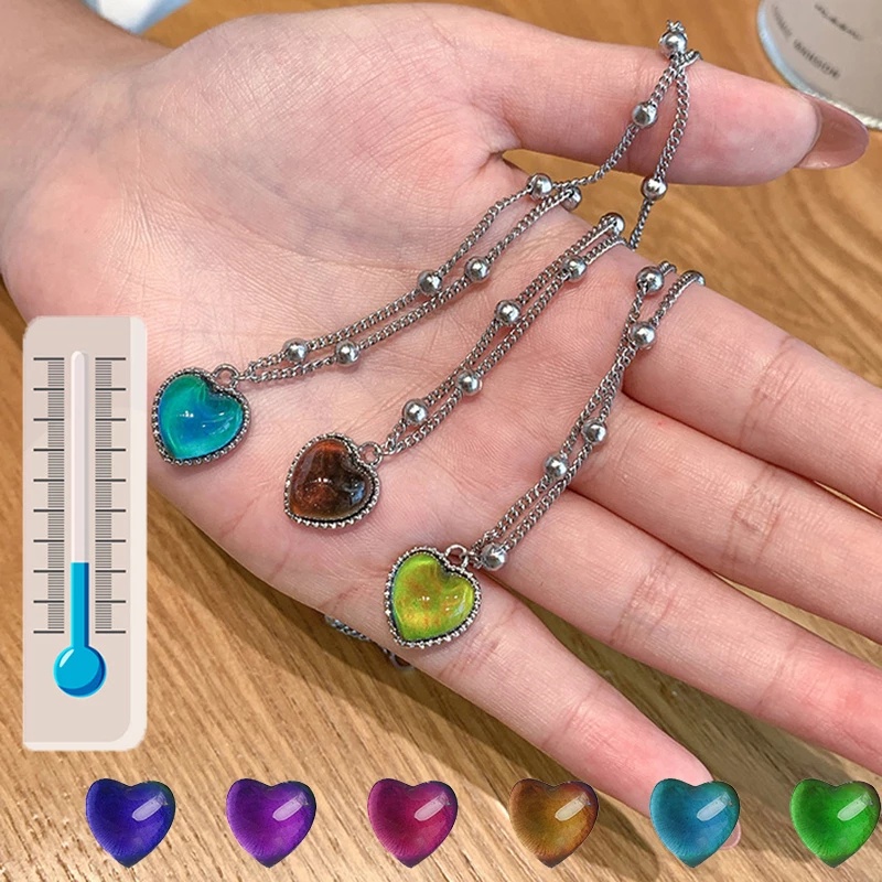 Thermochromic Mood Monitor Heart Pendant Necklace Color Change As Emperature Women Girls Clavicle Chain Necklaces Lover Jewelry Shopee Philippines