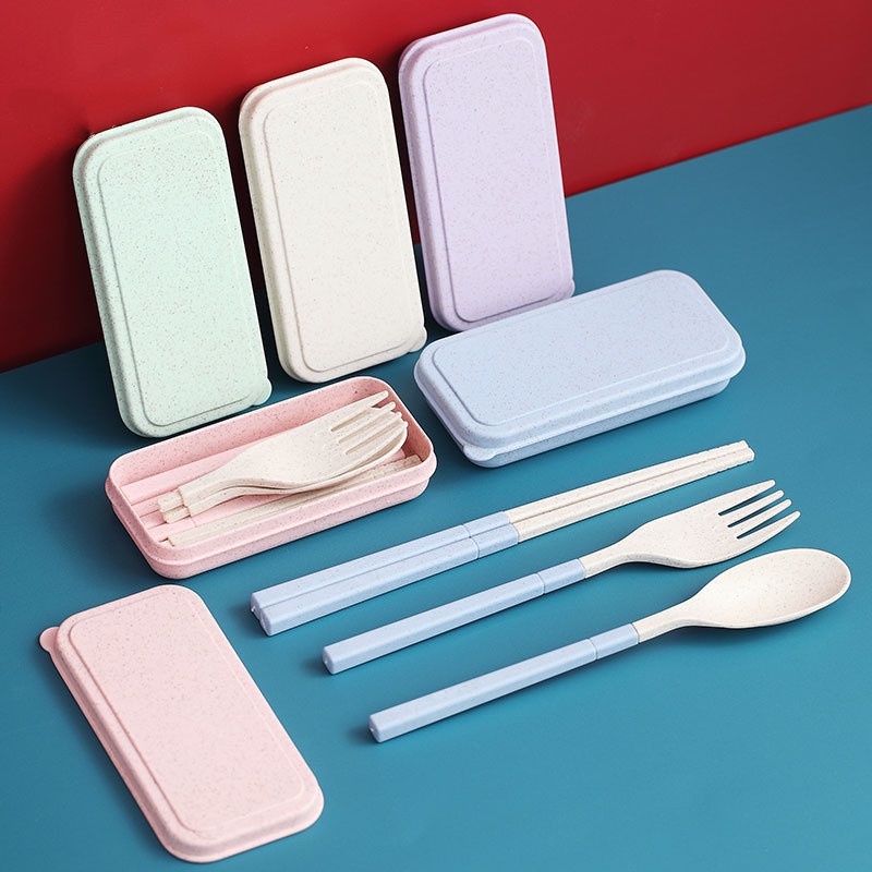 Spoon and Fork Cutlery Set Portable Wheat Straw Reusable Spoon and Fork