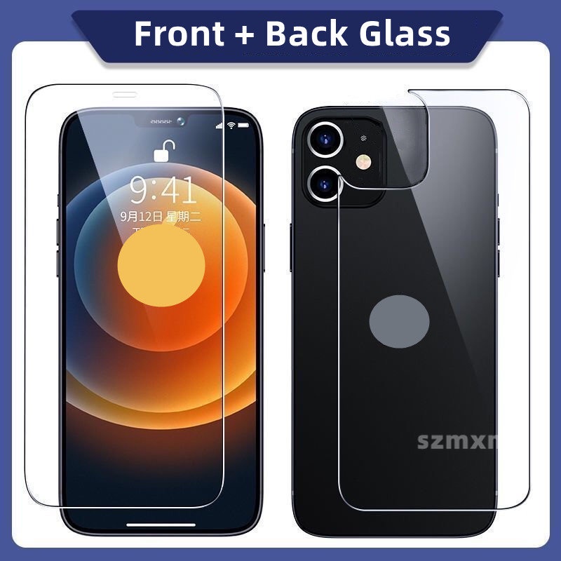 2-in-1 Tempered Glass Compatible for IPhone 15 14 11 12 13 Pro X/XS Max  Mini XR Plus SE2020 Front and Back Screen Protector