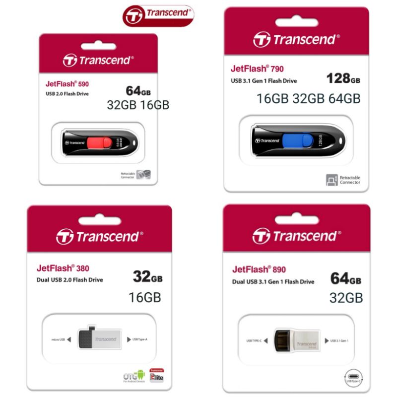 Transcend JetFlash USB 2.0 or 3.1 / Micro / Type-C / Single / Dual USB ...