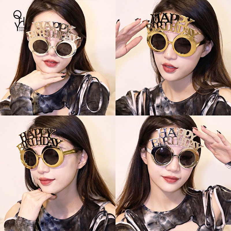 Happy Birthday Double Letter Glasses Cartoon Cute Birthday Party Round Frame Glasses Shopee