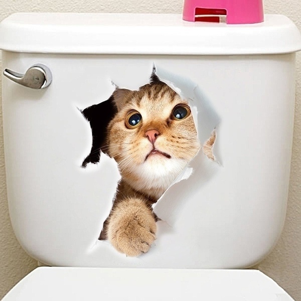 1 Pcs Hole View Cat 3D Wall Sticker Bathroom Toilet Kids Room Wall ...