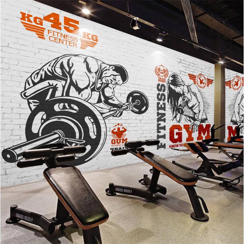 XLMING Retro Vintage Sports Gym Weightlifting Brick Wall 3D Wallpaper