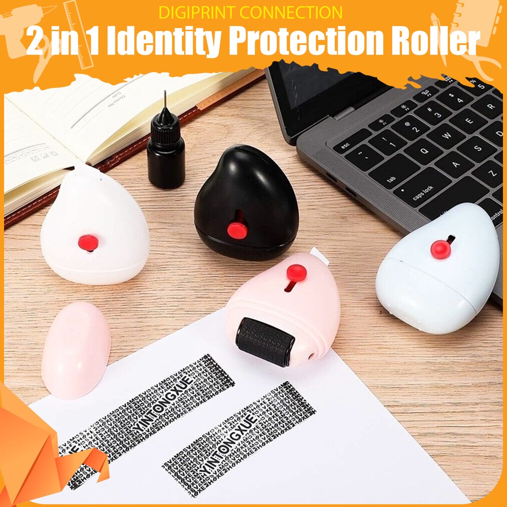 2in1 Identity Protection Privacy Roller Stamp W/ Mini Cutter Pink ...