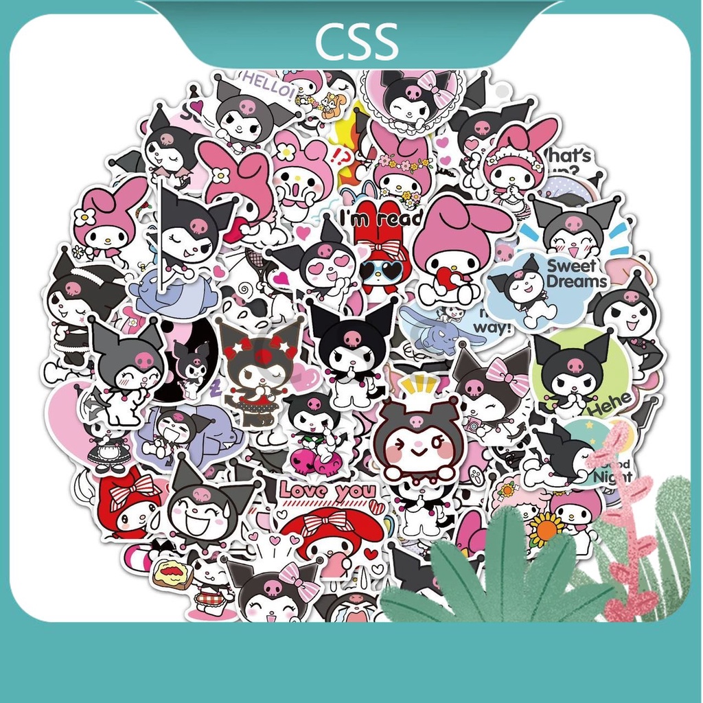 CSS.100Pcs/Set Kuromi and Melody Waterproof Stickers Sanrio Cartoon ...